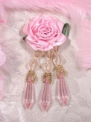 VD2  Pink Floral Dangle Beaded Applique 3"-applique,pink,floral,rose,dangle,beaded,applique, 