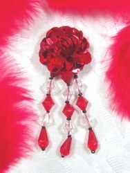 VD8  Red Floral Sequin Dangle Beaded Applique 3"-applique,beaded,red,floral,rose,dangle, 