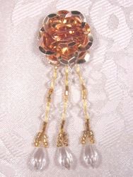 VD15  Gold Floral Dangle Beaded Applique 3"-applique,beaded,gold,floral,rose,dangle, 