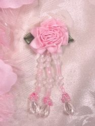 VD9  Pink Floral Dangle Beaded Applique 3"-applique,beaded,pink,floral,rose,dangle, 
