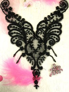 W25  Black Bodice Venise Lace Beaded Sequin Applique 12.5"