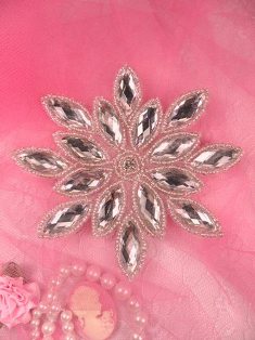 W32 Crystal Jewel Snowflake Silver Beaded Applique 4.25"