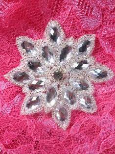 XR102 Crystal Clear Silver Beaded Rhinestone Applique Snowflake 3"