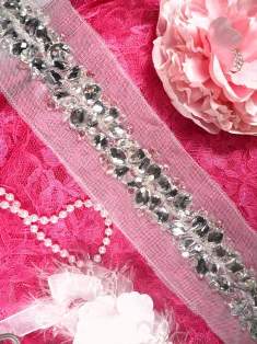XR104 Reduced Crystal Clear Rhinestone Jewel Beaded Trim 1.75"