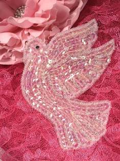 XR106 Crystal AB Dove Beaded Sequin Applique 4.5"