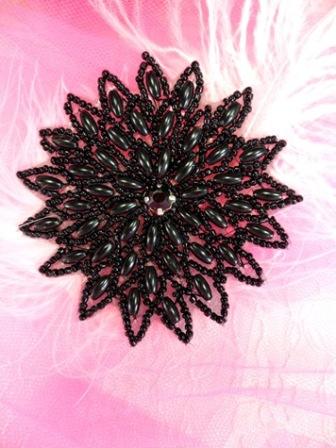 XR33 Black Snowflake Beaded Applique 3.25"