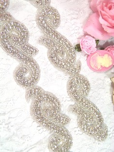 XR37 Swirl Silver Beaded Rhinestone Trim 1.5"