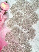 XR38 Floral & Fan Silver Beaded Rhinestone Trim 2.25"