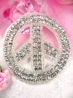 XR64 Crystal Clear Silver Beaded Peace Sign Rhinestone Applique