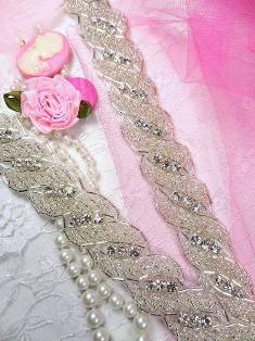 XR85 Silver Beaded Rope Crystal Clear RhinestoneTrim