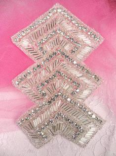XR87 Silver Beaded Crystal Rhinestone Applique Epaulet 5"
