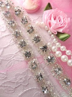 XR88 Silver Beaded Stud Crystal Rhinestone Trim 3/8"