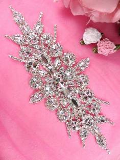 XR90 Silver Crystal Clear Rhinestone Applique Embellishment 9.75"