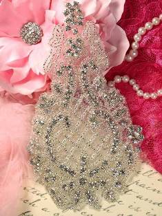 XR99 Bottle of Glory Silver Beaded Crystal Rhinestone Applique 5.75"