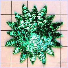 FS3378 Green Starburst Beaded Sequin Applique 4"