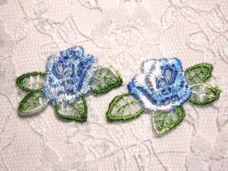 AC107 Blue Rose Floral Mirror Pair Embroidered Appliques-applique,blue,embroidered,floral,flower,rose
