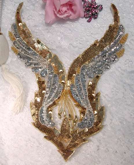 Gold Bodice 11" Sequin Beaded Applique  0061
