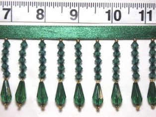 C2  Hunter Green Teardrop Beaded Fringe Sewing Trim 2"