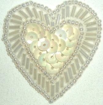 LC311  White AB Heart Sequin Beaded Applique  1.75"-applique,beaded,white,heart,sequin