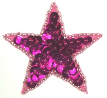 LC354 Fuchsia Star Sequin Beaded Applique  2.5"