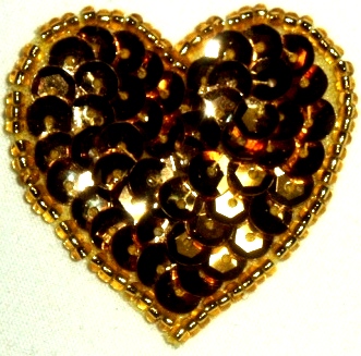 LC364  Gold Heart Sequin Beaded Applique  1.5"