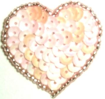 LC364  Pink AB Heart Sequin Beaded Applique  1.5"
