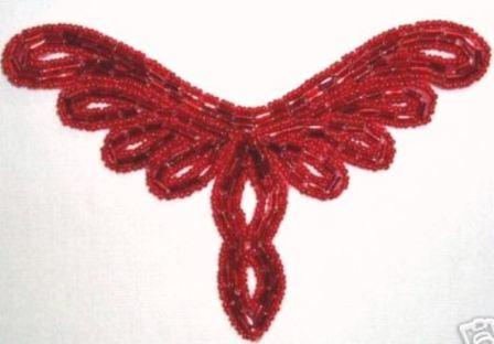 K8107  Red Collar  Motif  Beaded Applique 5.25"-red,beaded,applique,appliques,sequin,motif,beaded,beads,,