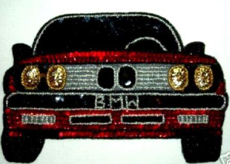 K9255  BMW Car Sequin Beaded Applique 8.5"-embellishment,sewing,clothing,sequin,beaded,bead,sequins,applique,BMW,car,black,red,silver,gold