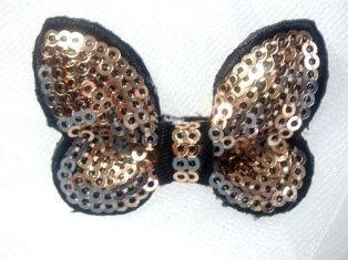 DE2 Gold Black Butterfly Sequin Hair Bow Applique 2.25"