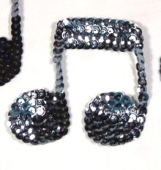 K8614   Gunmetal Musical Quarter Double Note Sequin Beaded Applique 3"