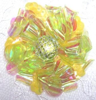 E254 Crystal Yellow AB Floral Sequin Beaded Applique 2"