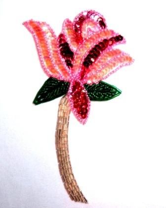 E431 Mauve Rose Sequin Beaded Applique  6"