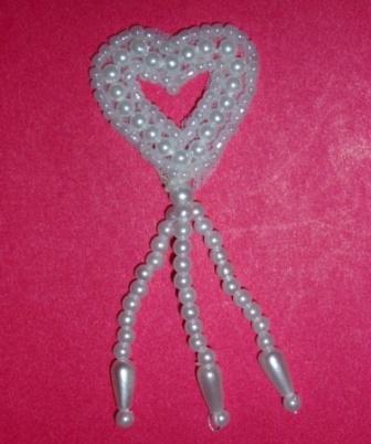 E6448  White Pearl Heart Bridal Beaded Applique 2.75"-embellishment,beaded,bead,applique,mini,small,white,
