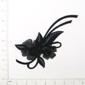 E644  Black Floral Motif Iron On Applique 8"-black,floral,motif,iron,on,applique