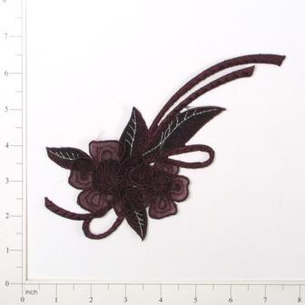 E644  Brown Floral Motif Iron On Applique 8"-brown,floral,motif,iron,on,applique