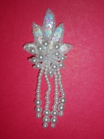 E6492  White Leaf Sequin Beaded Applique 3.75"