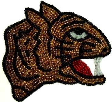 E719  Tiger Beaded Applique  3.75"