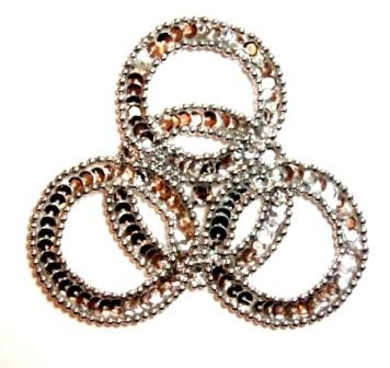 E833  Silver Wedding Rings Sequin Beaded Applique 4.25"-sequin,applique,beaded,ring,wedding,silver