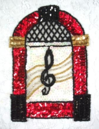 EA21  Red JukeBox Sequin Beaded Applique 6.5"