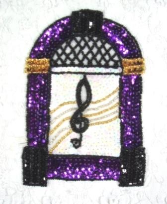 EA22  Purple JukeBox Sequin Beaded Applique 6.5"-applique,sequin,beaded,juke,box,fifties,novelty