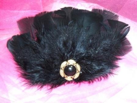 FB14  Black Feather Brooch Applique 8"-feather,brooch,applique,black