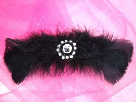 FB16  Black Rhinestone Feather Brooch Applique 6.5"-feather,brooch,applique,black