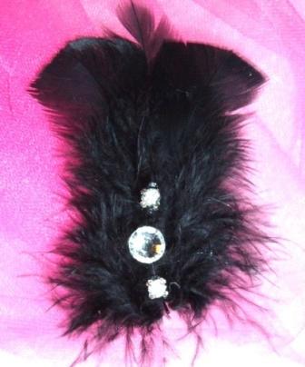 FB18  Black Rhinestone Feather Brooch Applique 4"-feather,brooch,applique,black