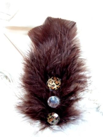 FB22 Brown Leopard Feather Brooch Applique 4.75"-feather,brooch,applique,brown,leopard