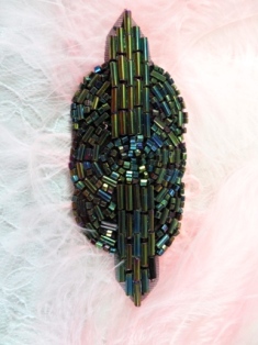 FS174  Small Black AB Triple Circle Beaded Applique 3.25"