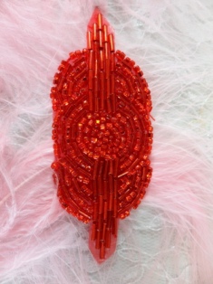 FS174  Small Red Triple Circle Beaded Applique 3.25"
