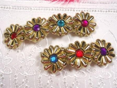 HB8  Set of (2) Gold Jewel Beaded Hair bows