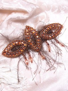 HB0474B   Bronze Triple Eye Rhinestone Beaded Hair Bow