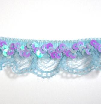 E6186  Lt. Blue Lace Scallop Sequin Stretch Trim 1"