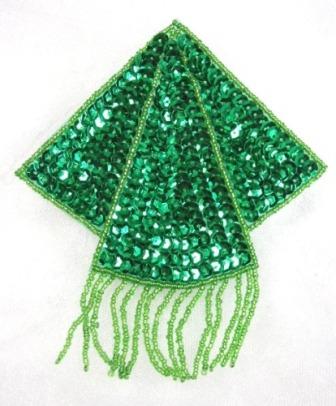 K8401  Green Triangle Epaulet Sequin Beaded Applique  5.25"